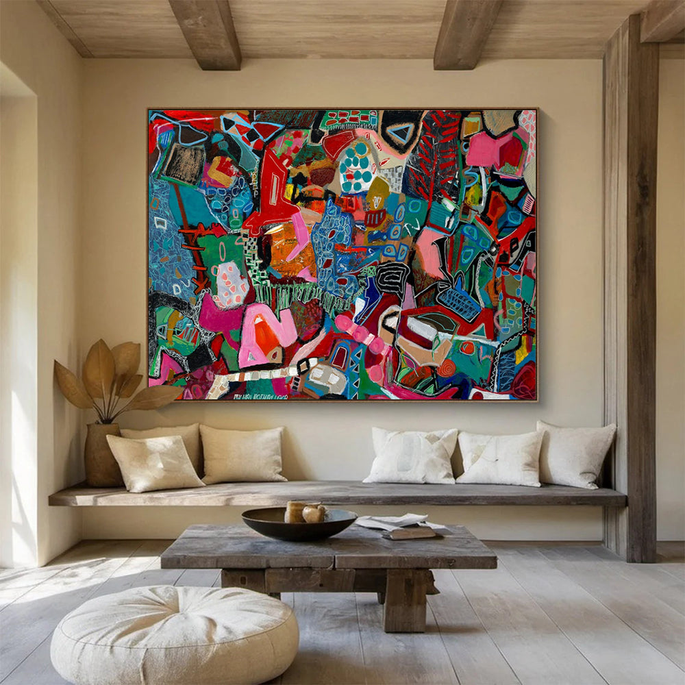 Vibrant Geometric Abstract Painting for Modern Art Galleries YHT242
