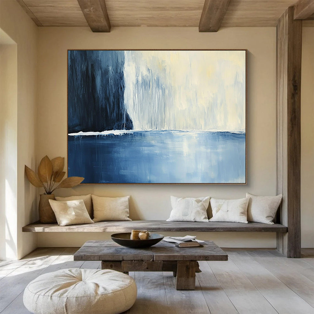 Minimalist Blue Waterfall Abstract Painting ABS206