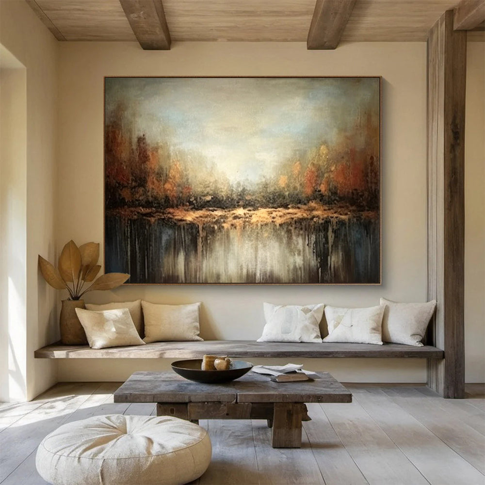 Autumn Forest Reflection Abstract Painting for Seasonal Spaces YHT059