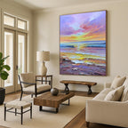 Dreamy Colorful Seaside Sunset Abstract Painting for Relaxing Spaces HENG261