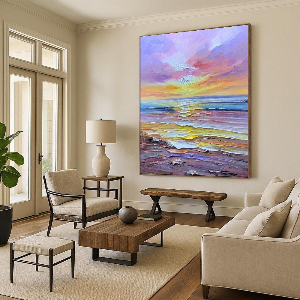 Dreamy Colorful Seaside Sunset Abstract Painting for Relaxing Spaces HENG261