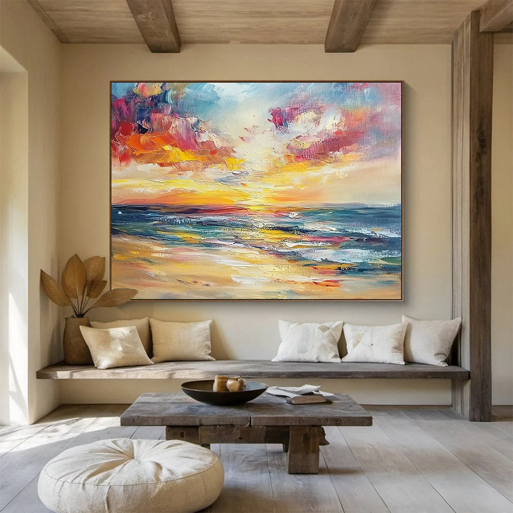 Impressionistic Sunset Sea: Vivid Colors of a Coastal Evening Abstract Painting ABS169