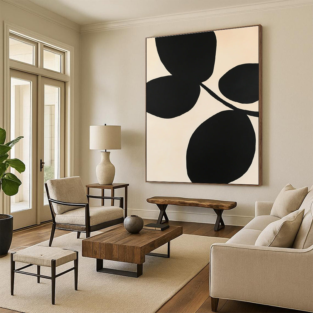 Branch with Black Leaves Abstract Painting of Graphic Botany GAB0217