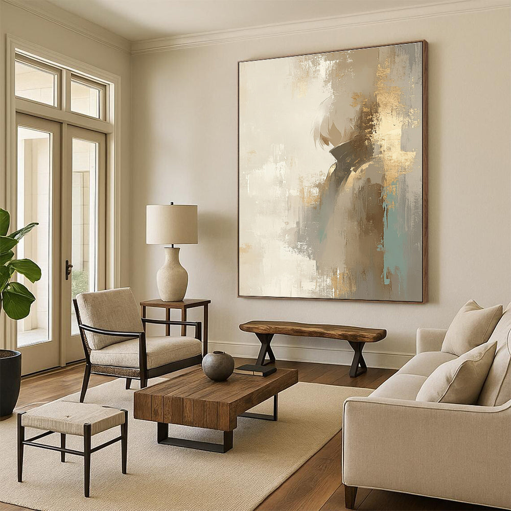 Figure in Neutral Tones Abstract Painting with Gold Accents GAB0690