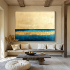 Minimalist Gold - Blue Seascape with Clean Lines Abstract Painting ABS314