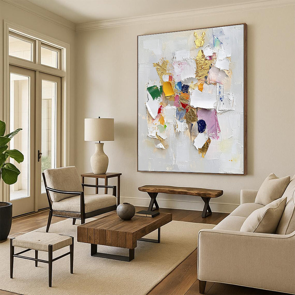 Colorful Collage Gold Abstract Painting with Playful Luxury WINK482