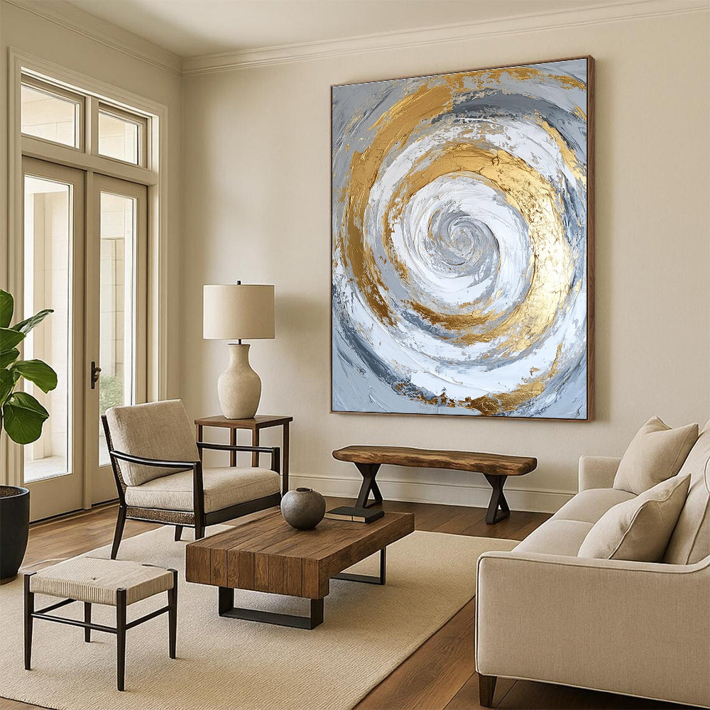Golden Spiral Abstract Painting for Modern Dining Areas GAB0823