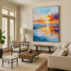 Solitary Figure Sunset Abstract Painting with Emotional Depth GAB0011