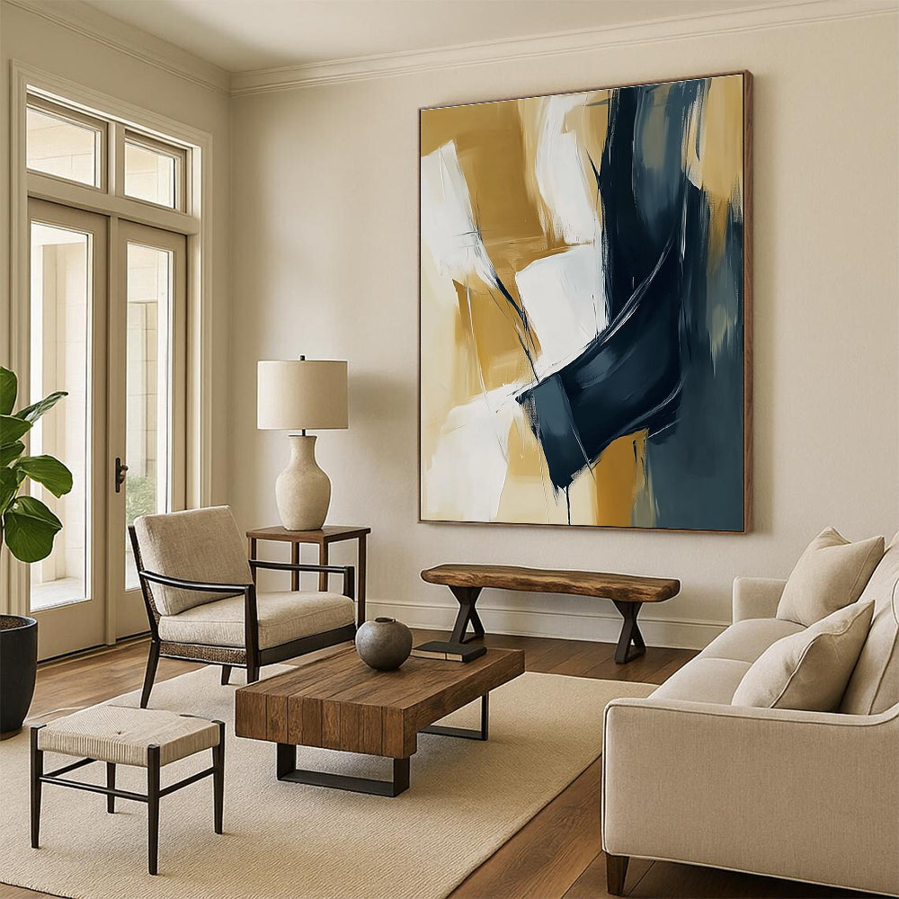 Gold and Black Abstract Painting with Luxurious Contrast WINK805