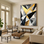 Geometric Gold - Silver Abstract Painting with Luxurious Symmetry WINK446