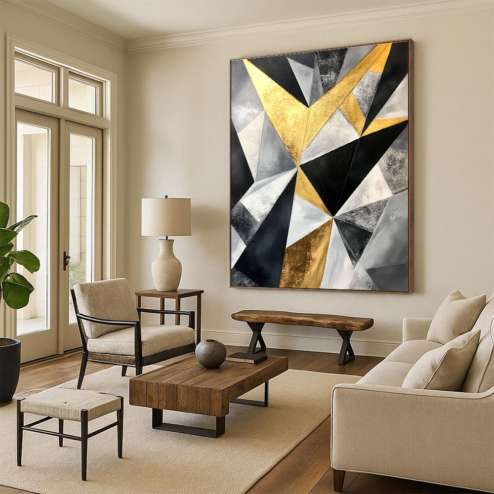 Geometric Gold - Silver Abstract Painting with Luxurious Symmetry WINK446