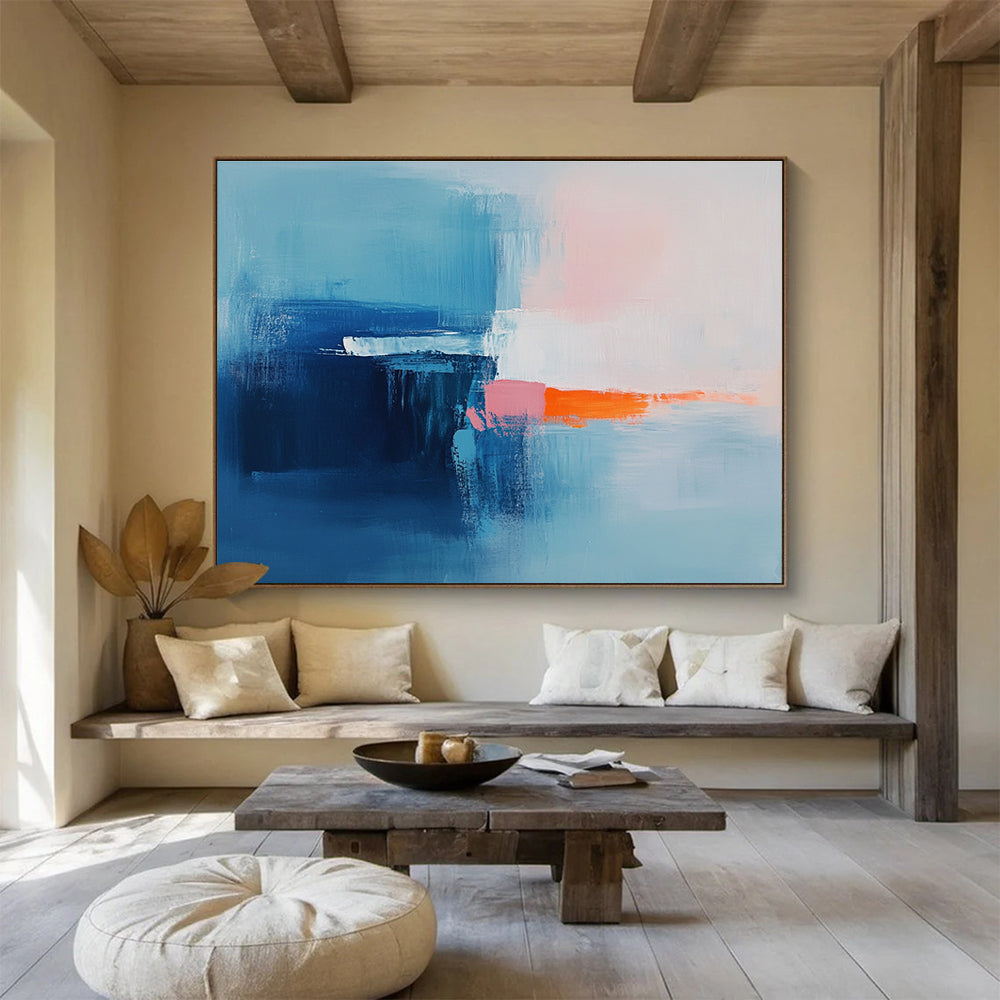 Blue and Pink Abstract Painting with Gentle Color Transitions ABS412