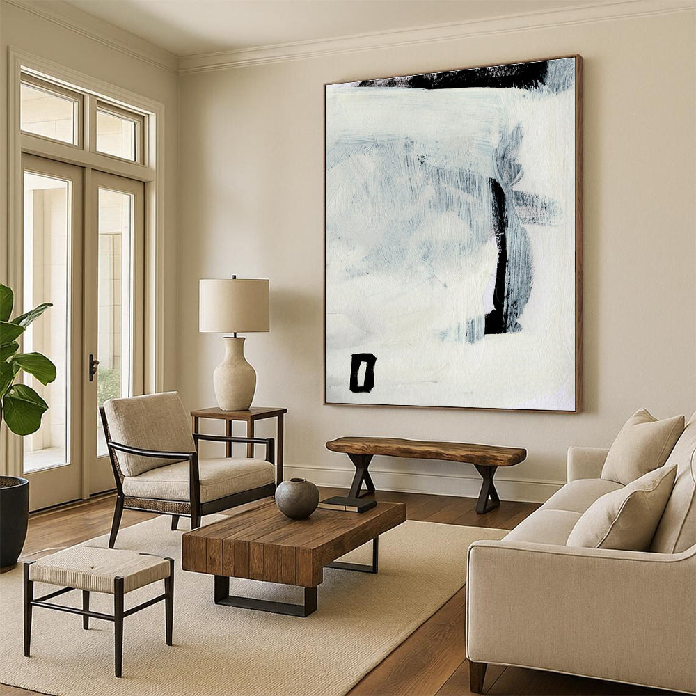 Subtle Black - White Abstract Painting for Zen - Inspired Reading Nooks HENG204