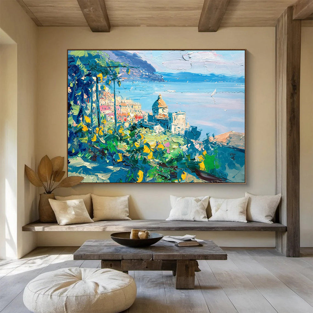 Coastal Town Lemon Abstract Painting for Italian Restaurant Dining Areas YHT445