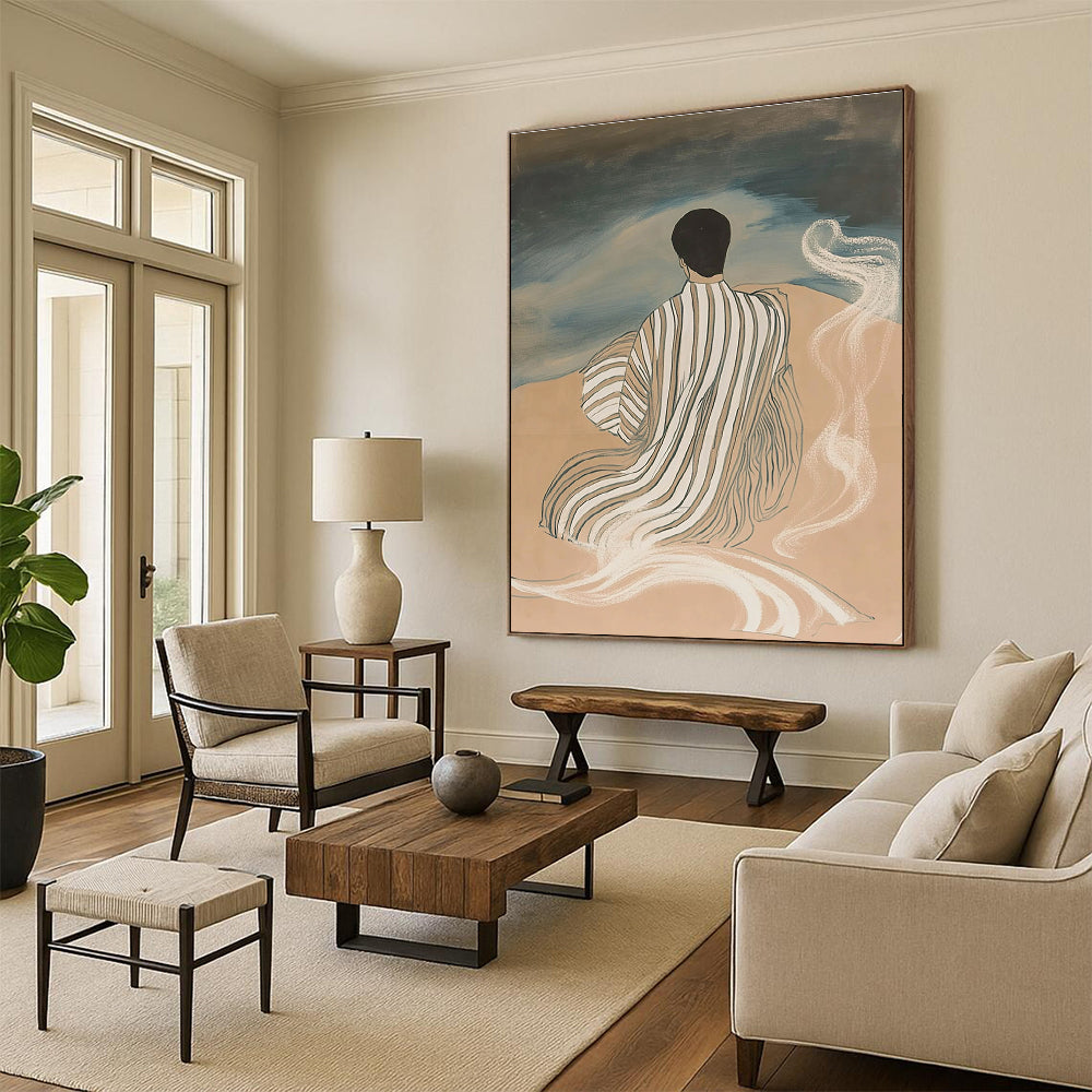 Figure by the Sea Serene Narrative Abstract Painting GAB0253