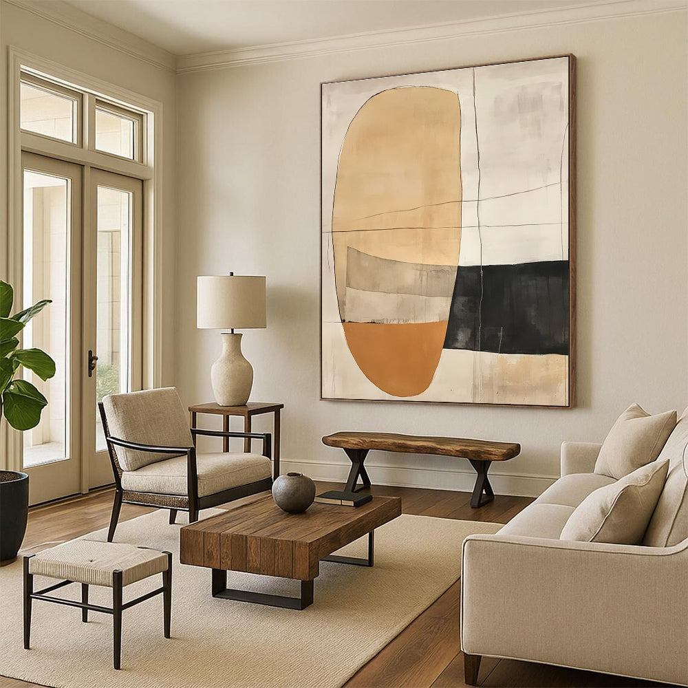 Layered Neutral Geometric Forms Abstract Painting with Subtle Depth WINK226