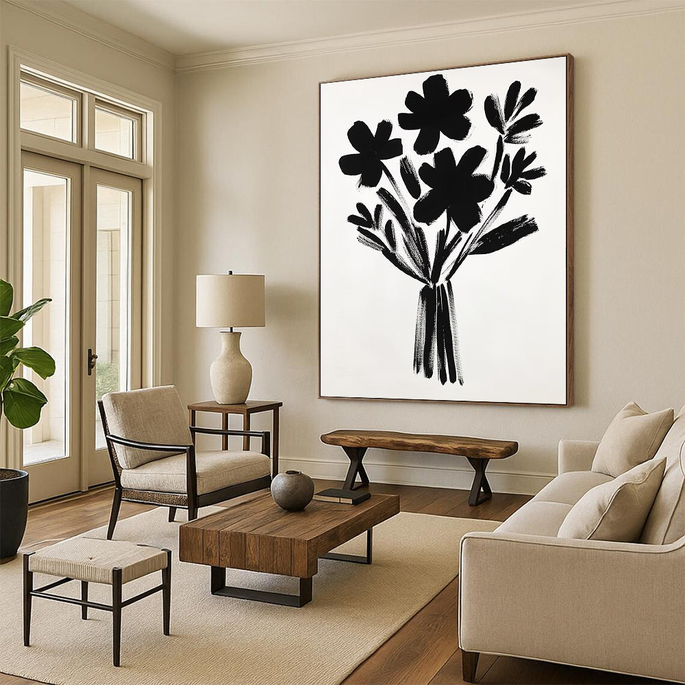 Black Flower Bunch Silhouette Abstract Painting GAB0044