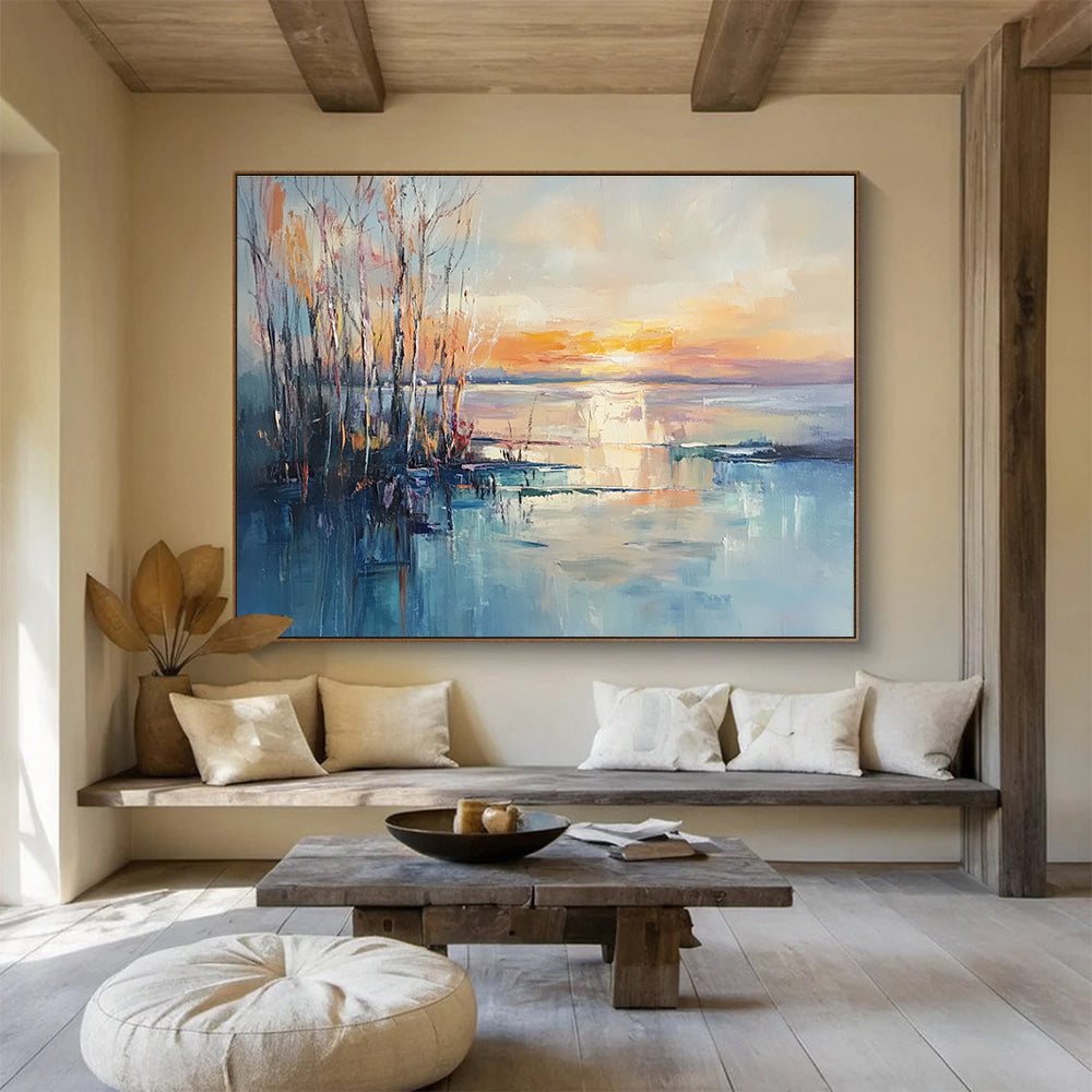 Lake Sunset with Trees Abstract Painting ABS292