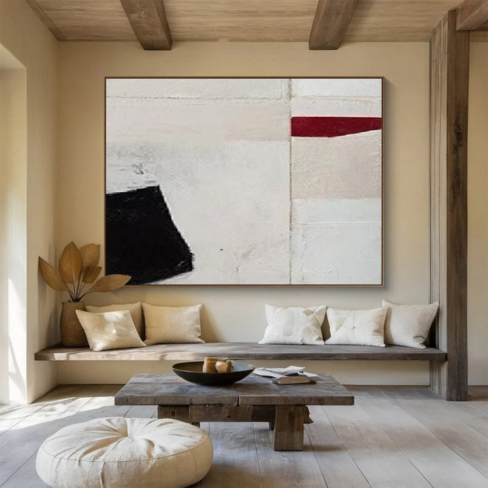 Red - Black - White Abstract Painting for Bold Minimalist Spaces YHT110