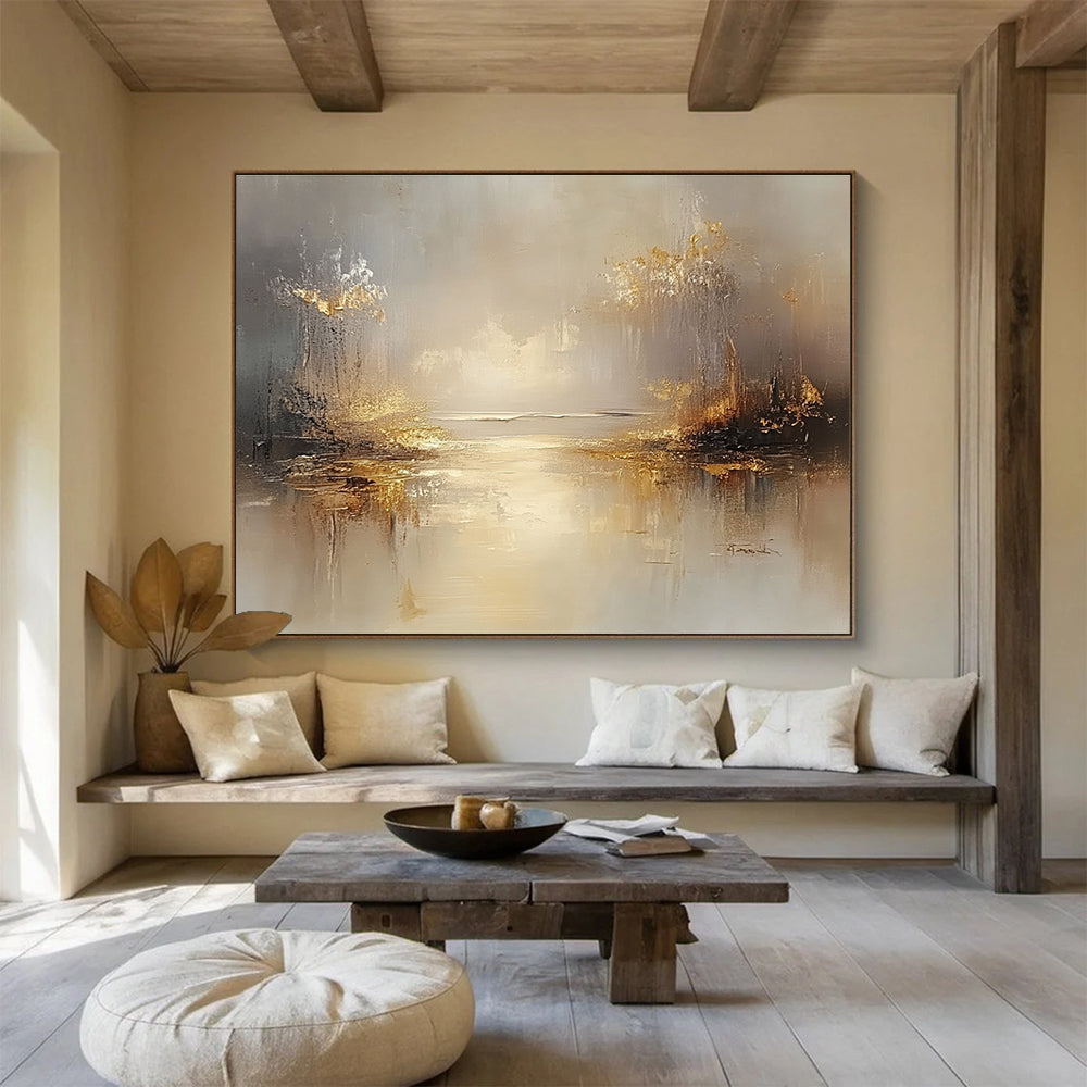 Golden Lake Abstract Painting with Subtle Tones ABS270