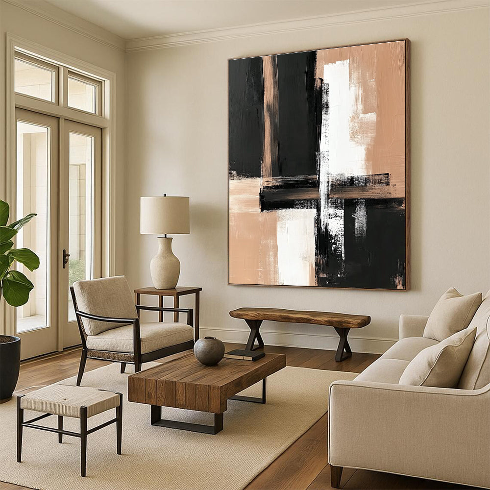 Black and Beige Abstract Painting with Bold Brushstrokes WINK861