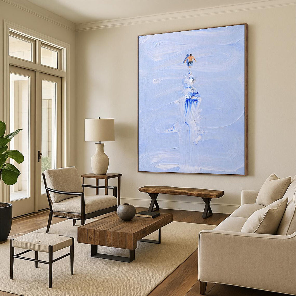 Figure on Textured Blue Path Abstract Painting for Adventure - Themed Spaces HENG327