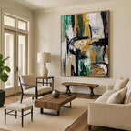 Gold and Green Abstract Painting for Sophisticated Office Receptions HENG468
