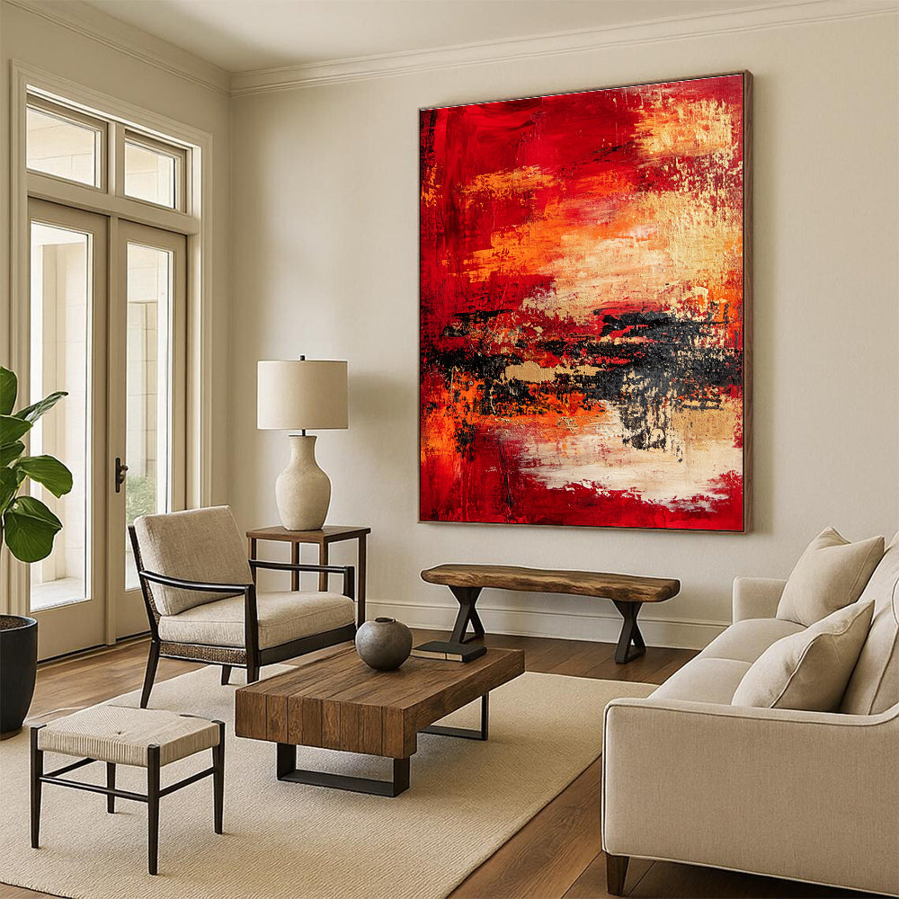 Red Orange Abstract Landscape Painting with Fiery Ambiance WINK730