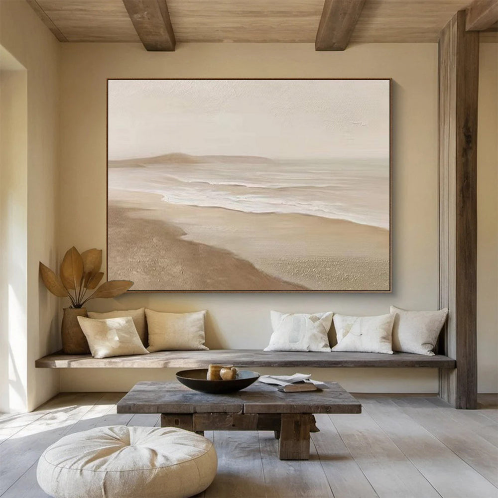 Beige Coastal Abstract Painting for Beachfront Hotel Lobbies YHT397