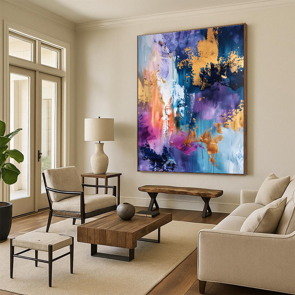 Luxurious Purple - Toned Abstract with Gold Painting for Elegant Spaces HENG282