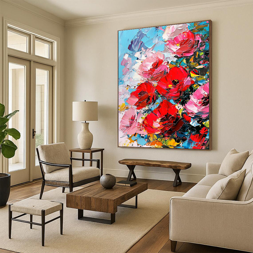 Red and Pink Flower Cluster Abstract Painting with Bold Colors GAB0046