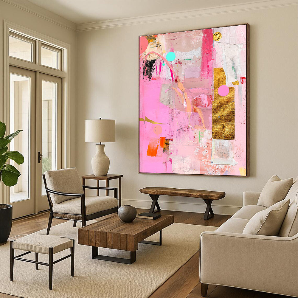 Eclectic Pink Collage Abstract Painting with Creative Fusion WINK257
