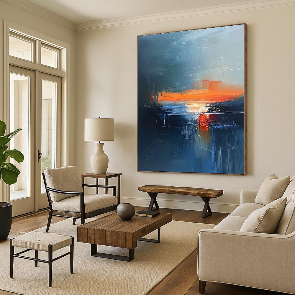 Blue and Orange Abstract - Dynamic Seascape Abstract Painting GAB0603