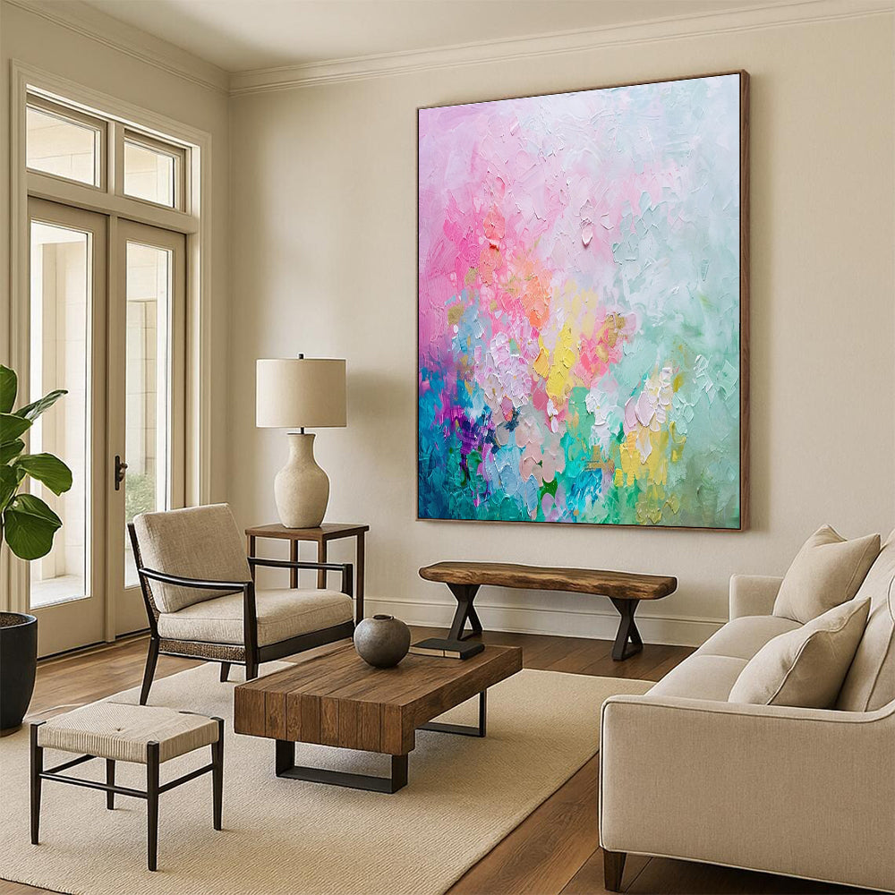 Pastel Floral Abstract Painting for Feminine Bedroom Decor HENG070