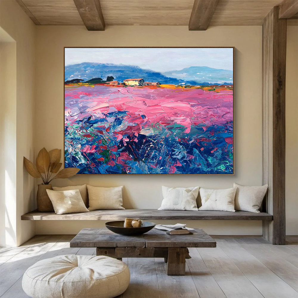 Pink Field Abstract Painting for Countryside - Themed Cafes YHT450