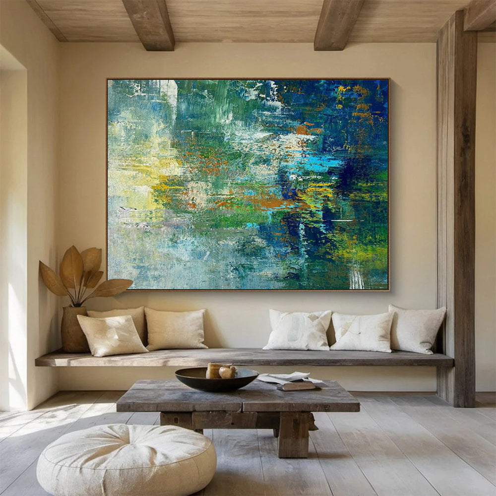 Green and Blue Abstract Mosaic Painting for Eco - Friendly Cafes YHT353