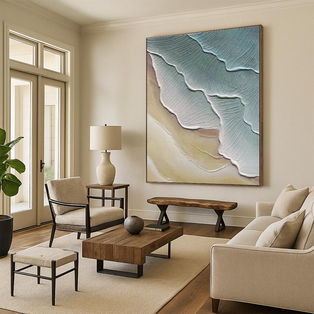 Textured Leaf - Like Abstract in Green and Beige Painting for Nature - Themed Spaces HENG342