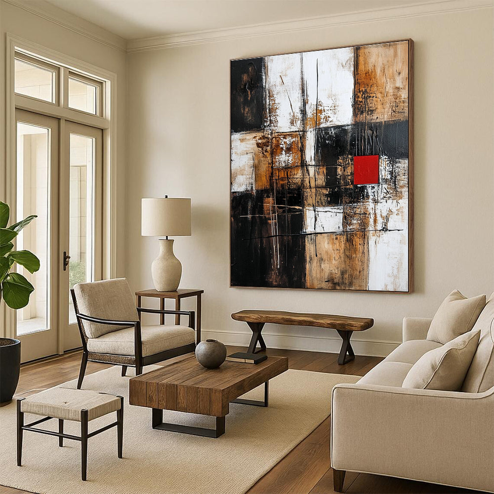 Earth Tone Geometric Abstract Painting for Rustic - Chic Cafes GAB0856