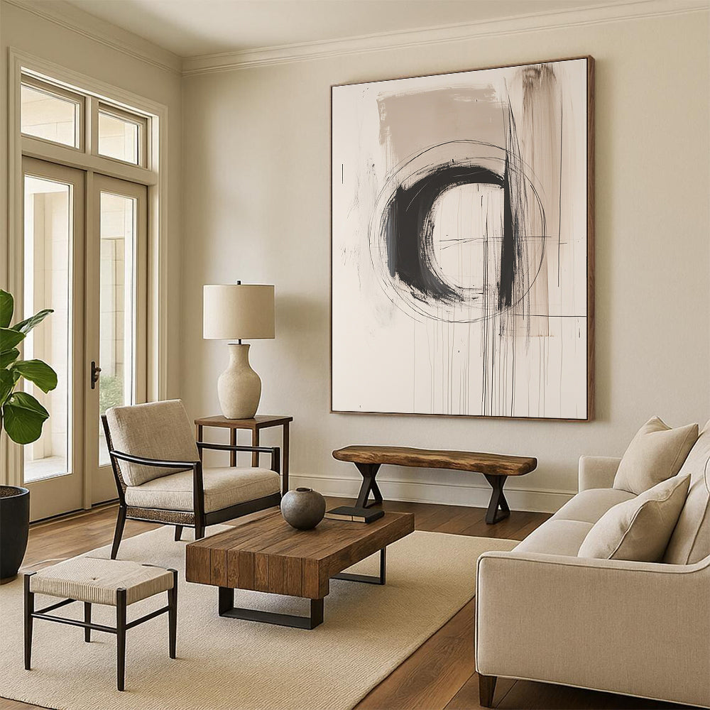 Monochrome Circular Abstract Painting for Minimalist Art Galleries GAB1212