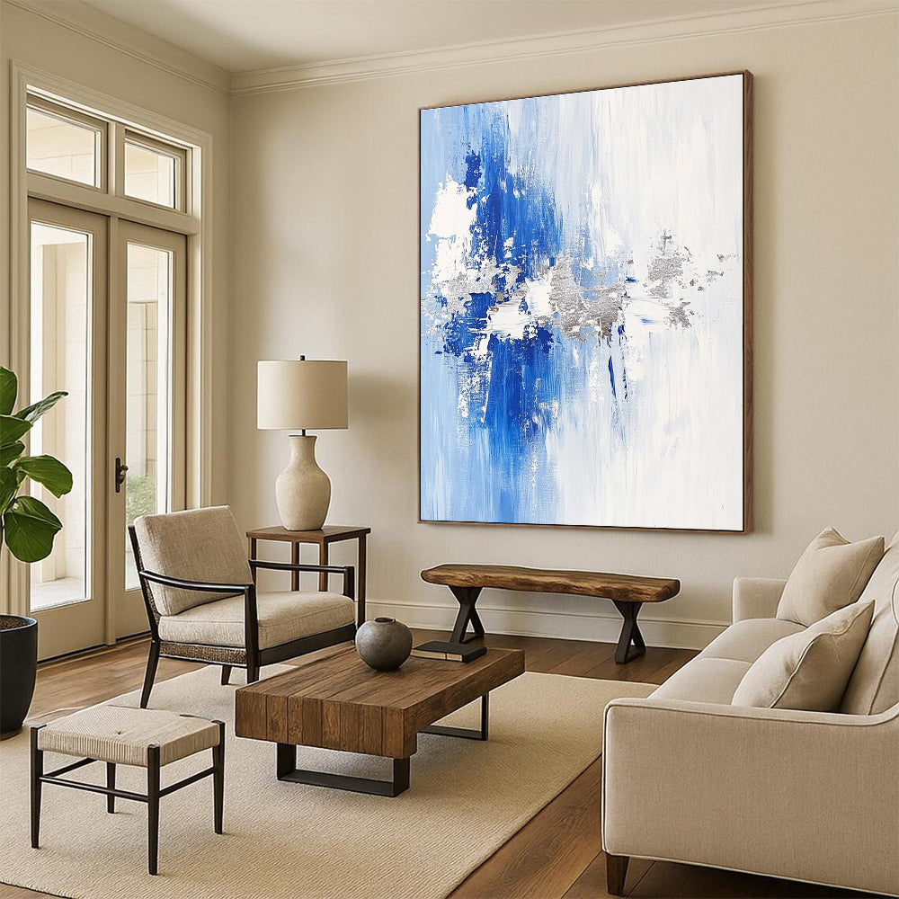 Blue - Silver Abstract Textures Painting with Subtle Opulence WINK391