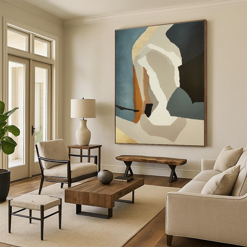 Geometric Shapes in Neutral Tones Abstract Painting for Modern Office Waiting Areas HENG145