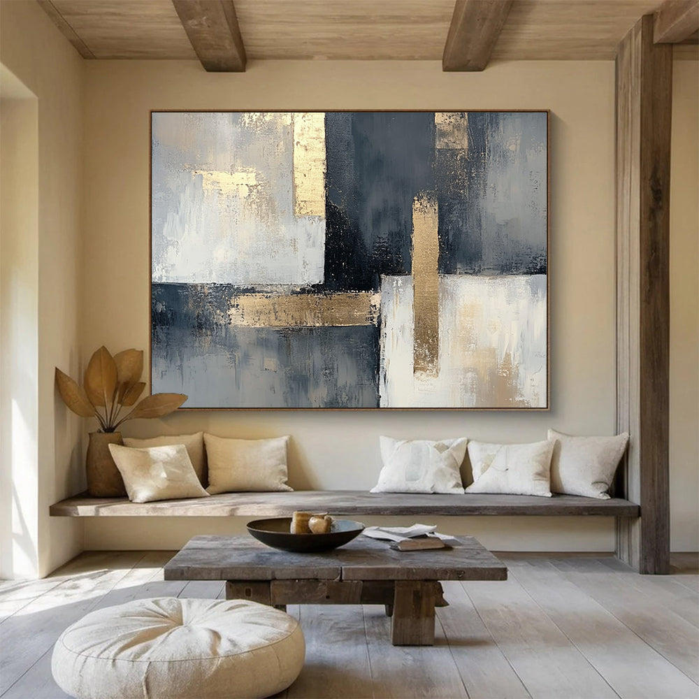 Gray and Gold Geometric Abstract Painting with Sophisticated Contrast ABS406
