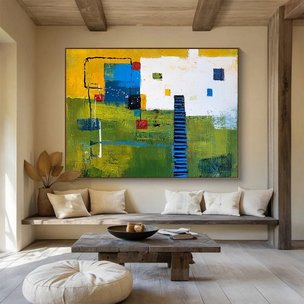 Colorful Geometric Landscape with Bold Shapes Abstract Painting ABS352