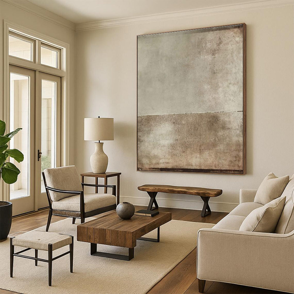 Beige and Brown Textured Abstract Painting for Timeless Living Rooms HENG513