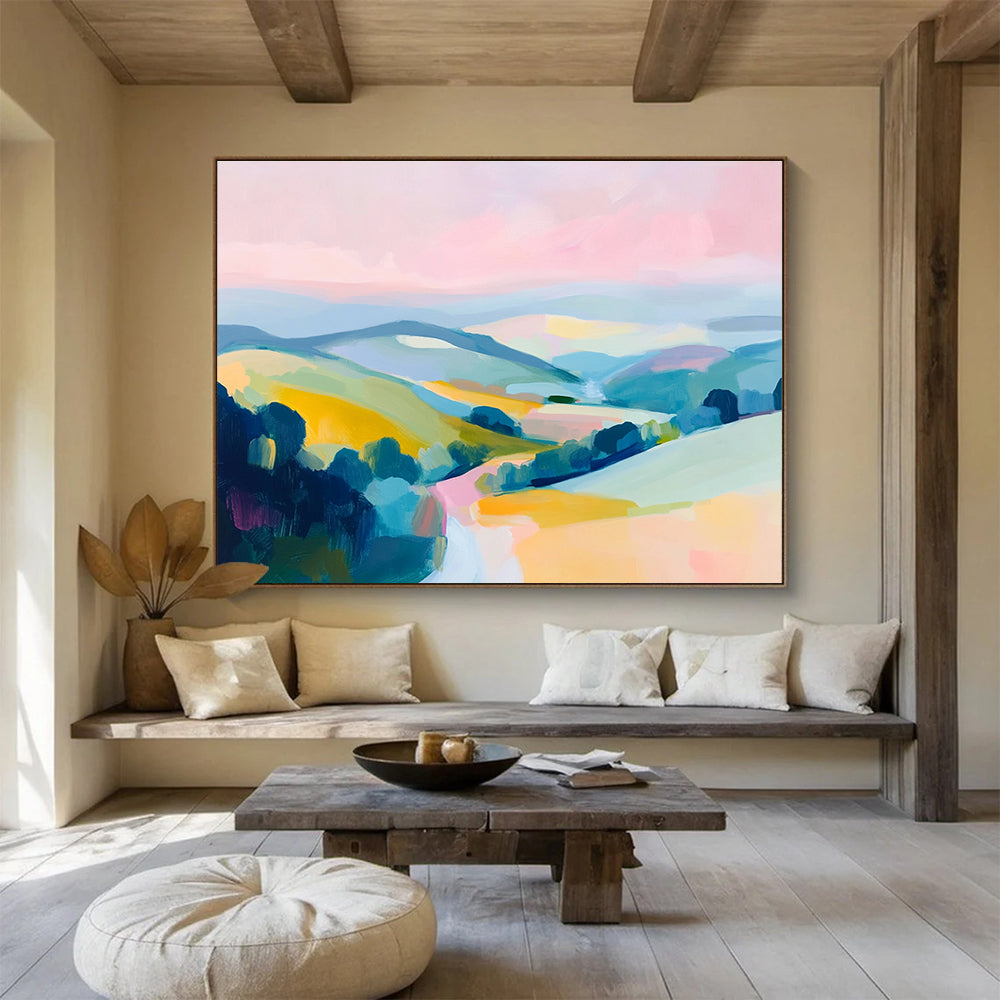 Pastel Mountain Landscape Abstract Painting with Soft Hues ABS288
