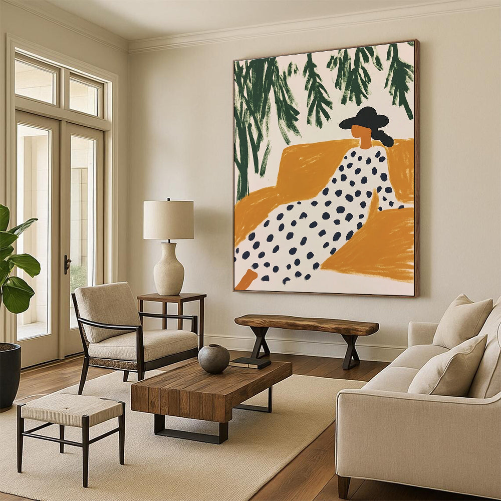 Woman Lounging Outdoors - Stylish Figurative Abstract Art GAB0422