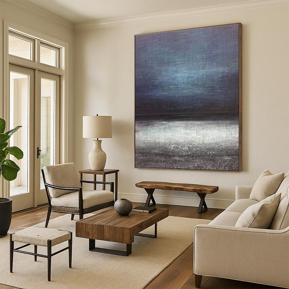 Moody Dark - Light Abstract Horizon Painting for Dramatic Spaces HENG259