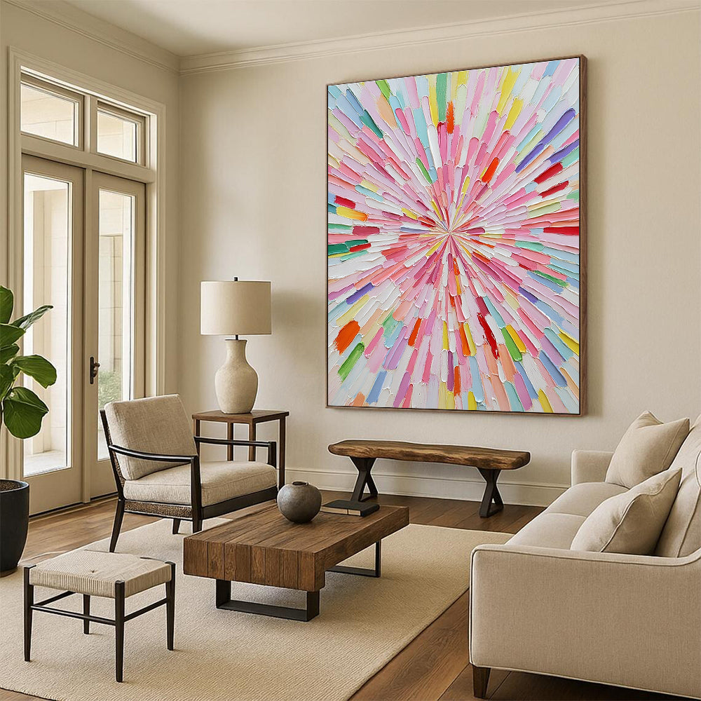Colorful Radial Burst Abstract Painting with Vibrant Energy WINK124