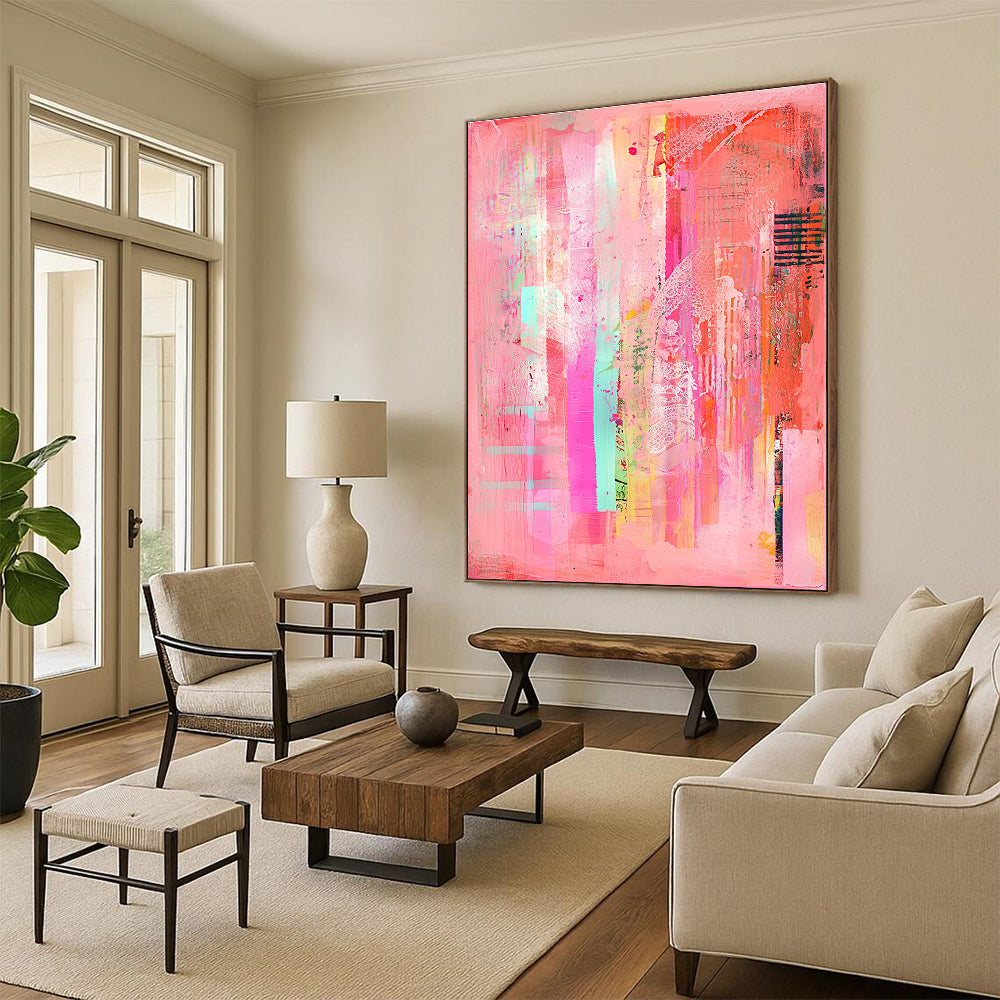Mixed Media Pink Art Eclectic Abstract Painting GAB0317