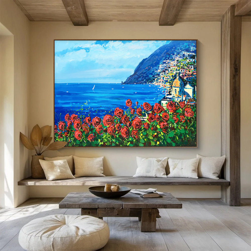 Sea and Roses Abstract Painting for Mediterranean - Style Villas YHT424